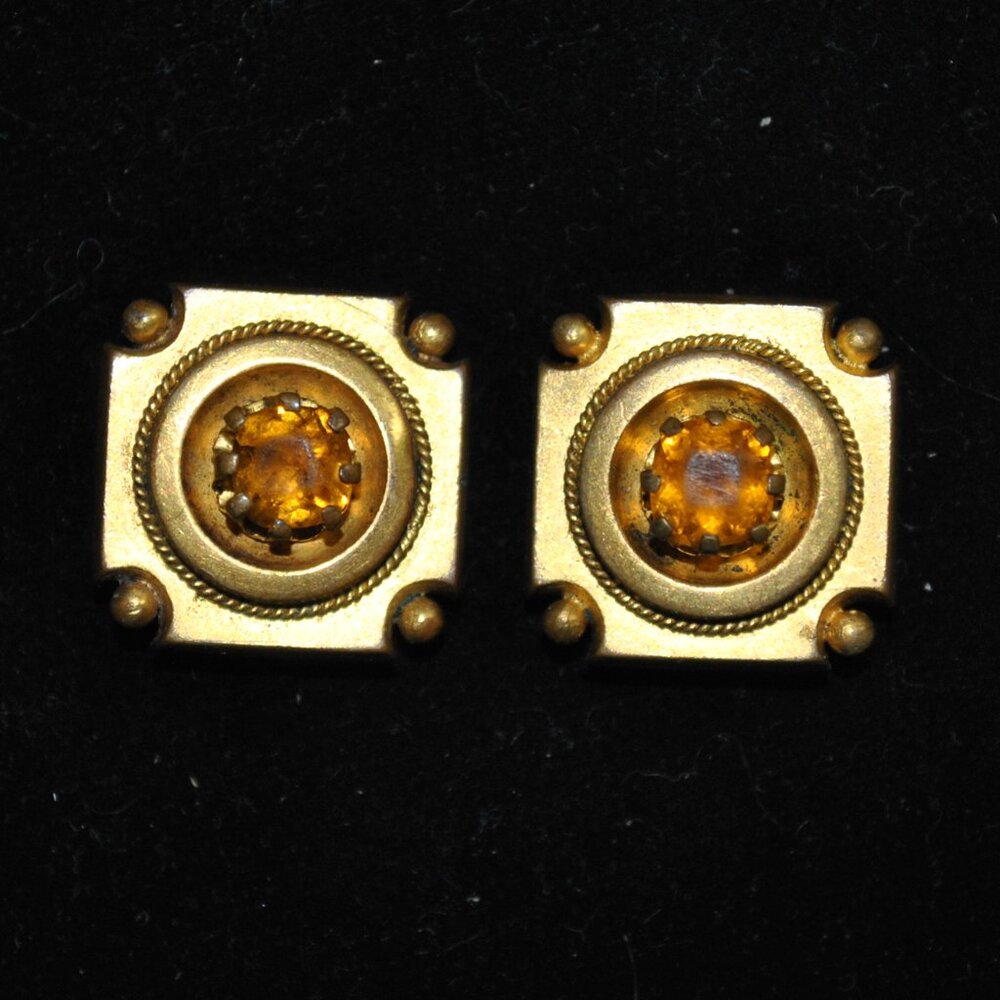 Unique Victorian Collar Buttons / Cufflinks with Amber Colored Stones